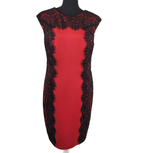 NWOT DRESSBARN COLLECTION RED high neck Sleevless Lace Color Blocking - Picture 1 of 8